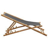 vidaXL Sunlounger bamboo and canvas dark grey