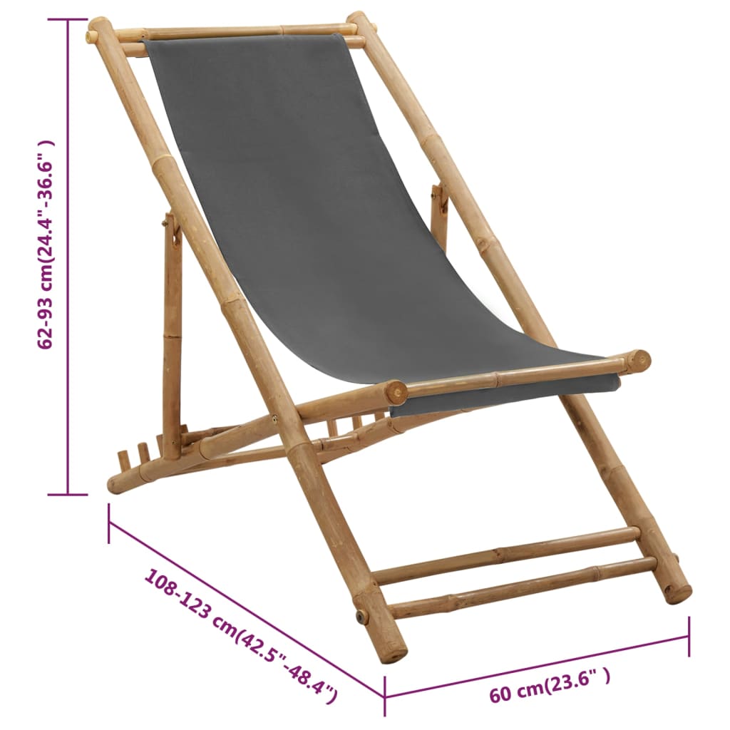 vidaXL Sunlounger bamboo and canvas dark grey