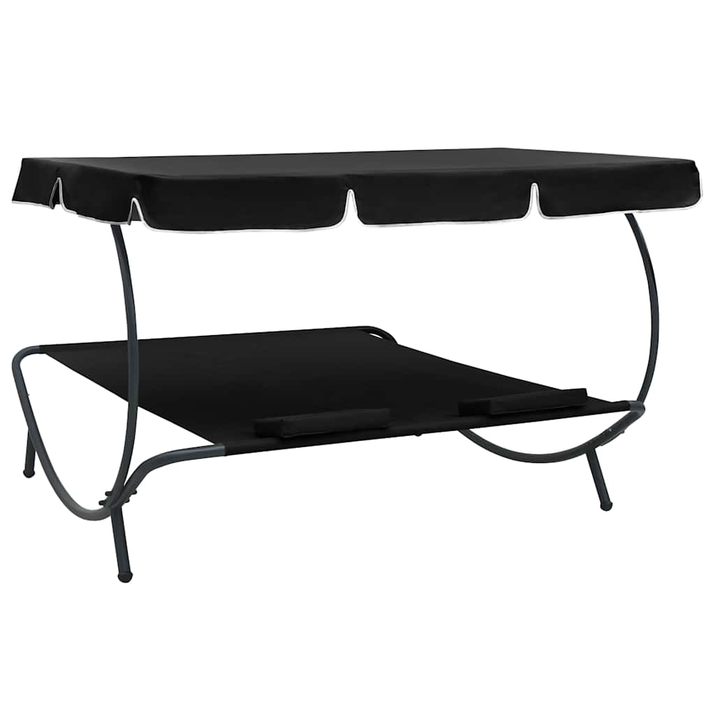 vidaXL Loungebed met luifel en kussens zwart