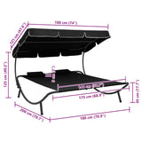 vidaXL Loungebed met luifel en kussens zwart