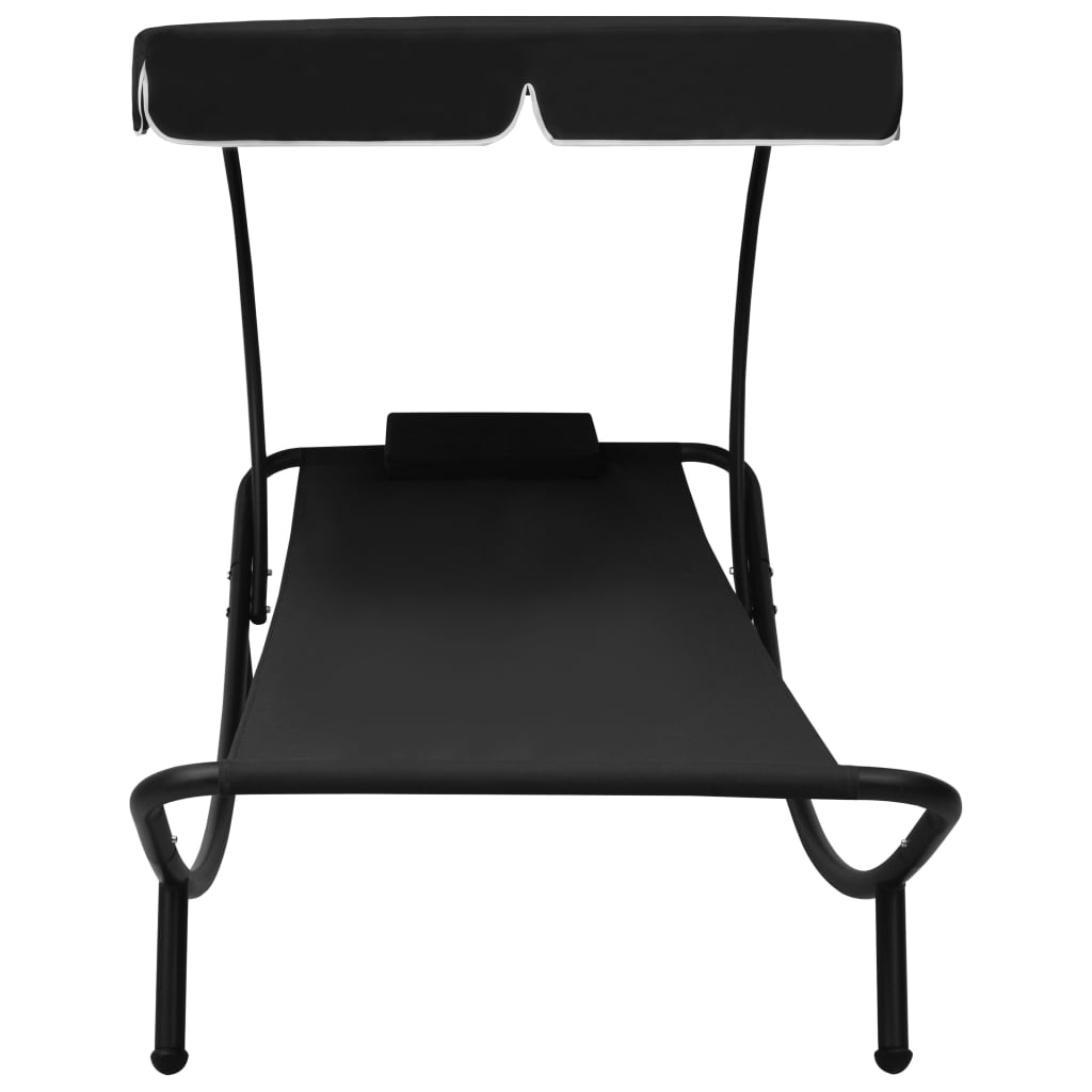 vidaXL Lounge Bed with Canopy and Cushion Black