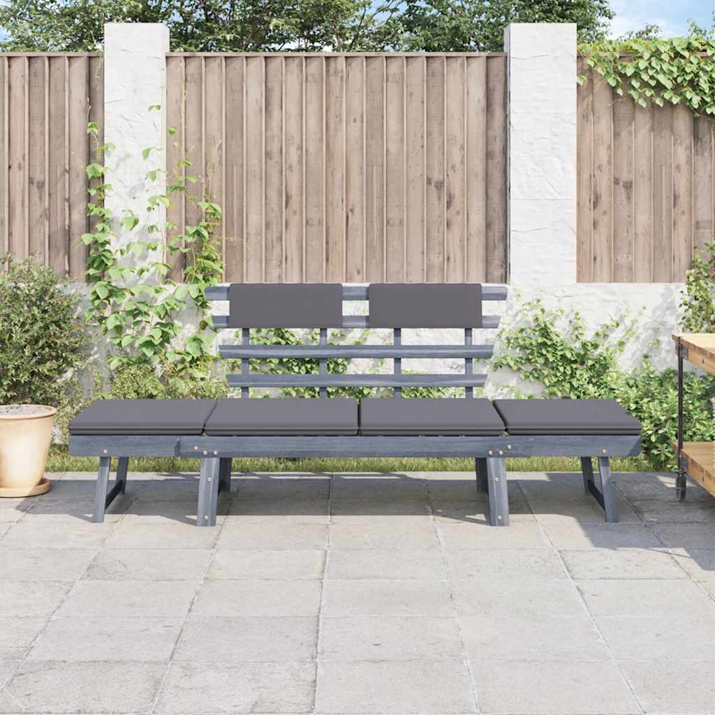 vidaXL Banquette de jardin avec coussins 2 en 1 190 cm en acacia massif gris