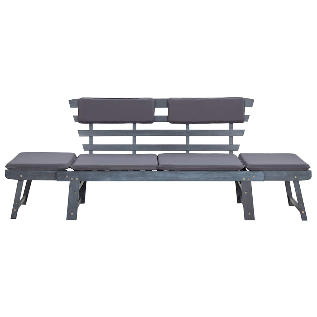 vidaXL Banquette de jardin avec coussins 2 en 1 190 cm en acacia massif gris