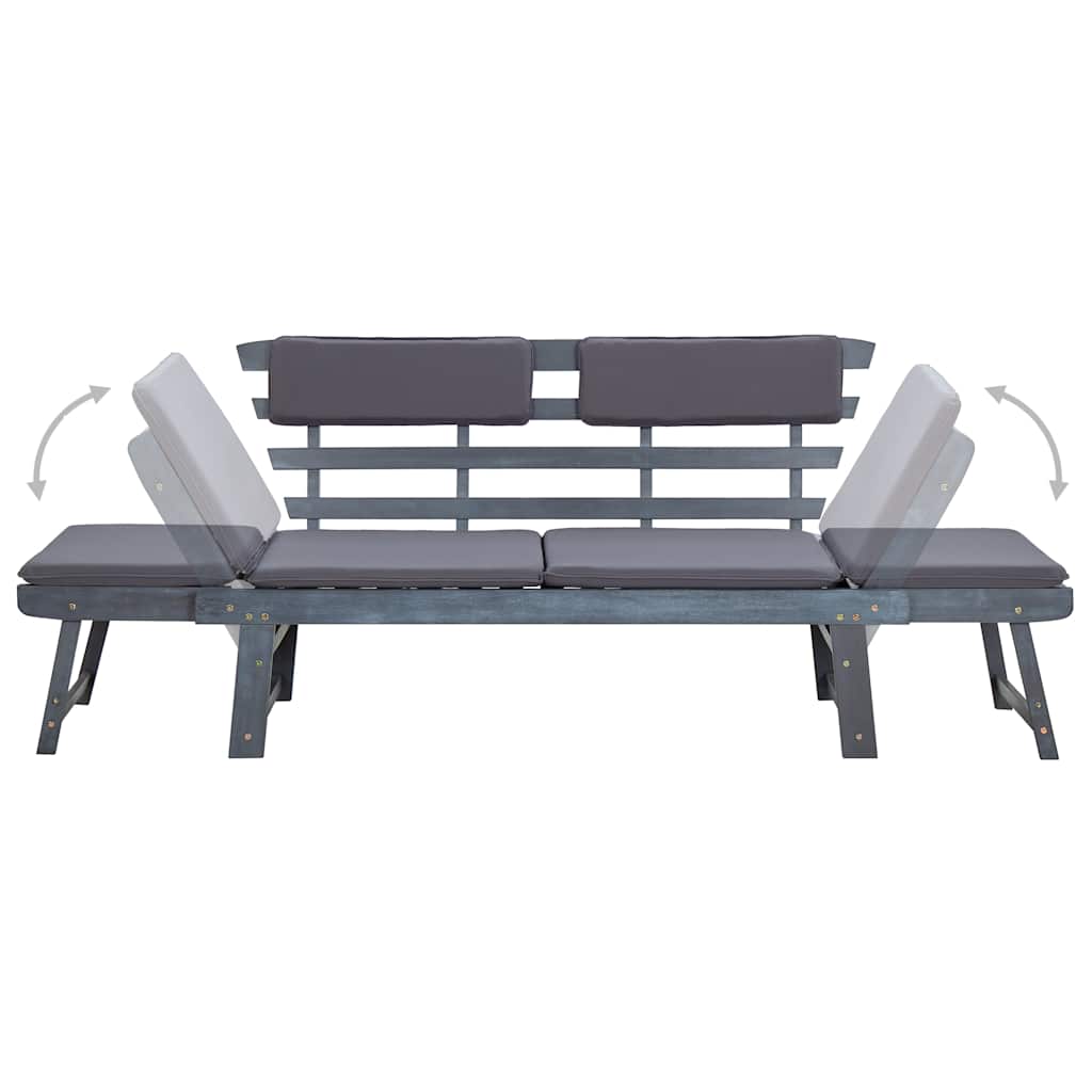 vidaXL Banquette de jardin avec coussins 2 en 1 190 cm en acacia massif gris