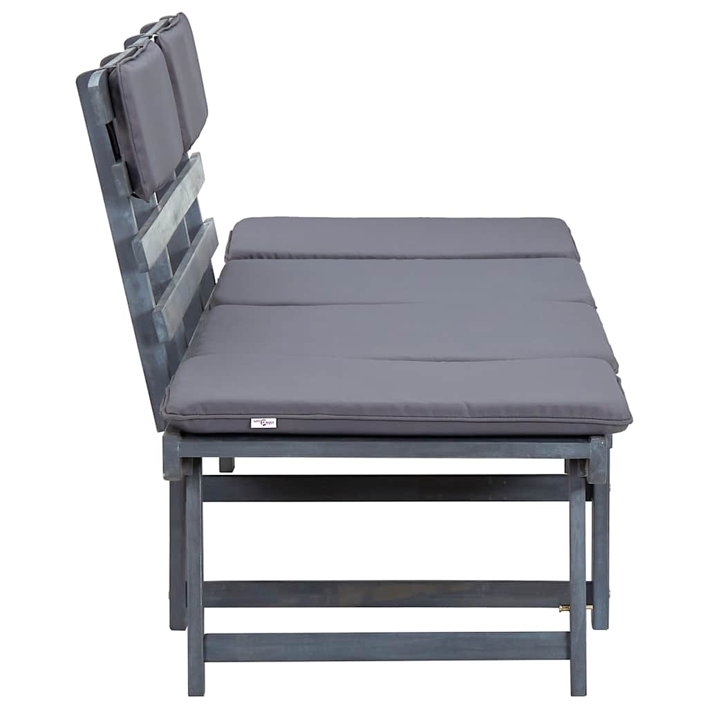 vidaXL Banquette de jardin avec coussins 2 en 1 190 cm en acacia massif gris