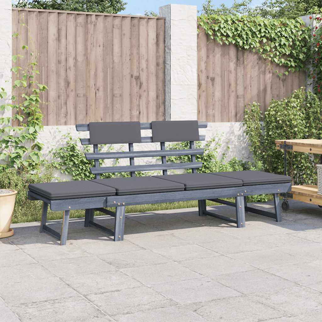 vidaXL Banquette de jardin avec coussins 2 en 1 190 cm en acacia massif gris