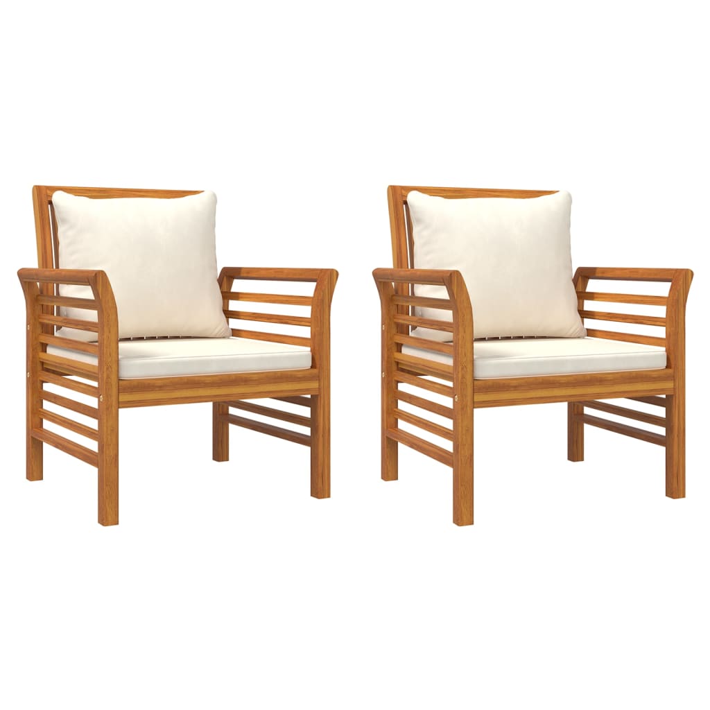vidaXL Fauteuils 2 st met crèmewitte kussens massief acaciahout