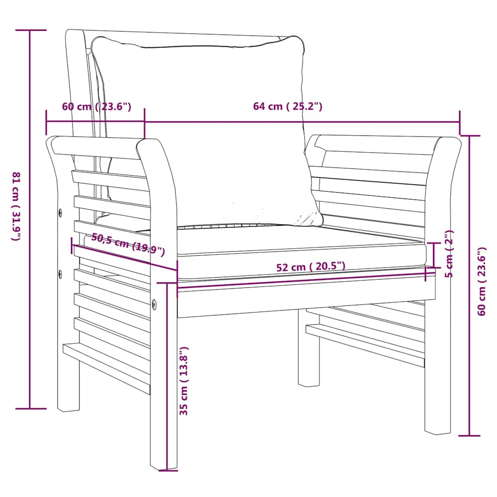 vidaXL Fauteuils 2 st met crèmewitte kussens massief acaciahout