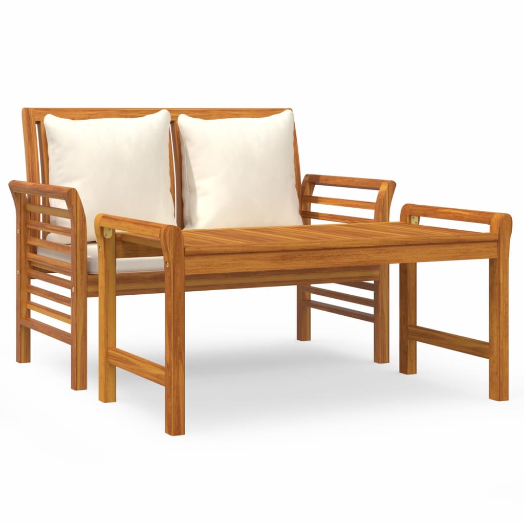 vidaXL 2-delige Loungeset met crèmewitte kussens massief hout