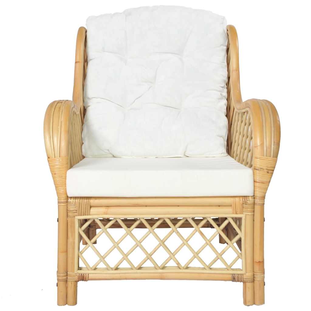 vidaXL Chair with Cushion Natural Rattan and Linen