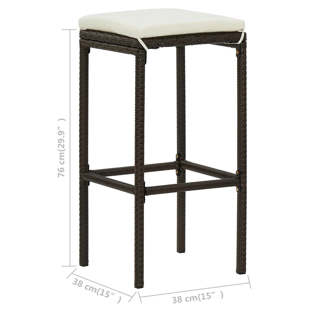 vidaXL Barkrukken met kussens 2 st poly rattan bruin