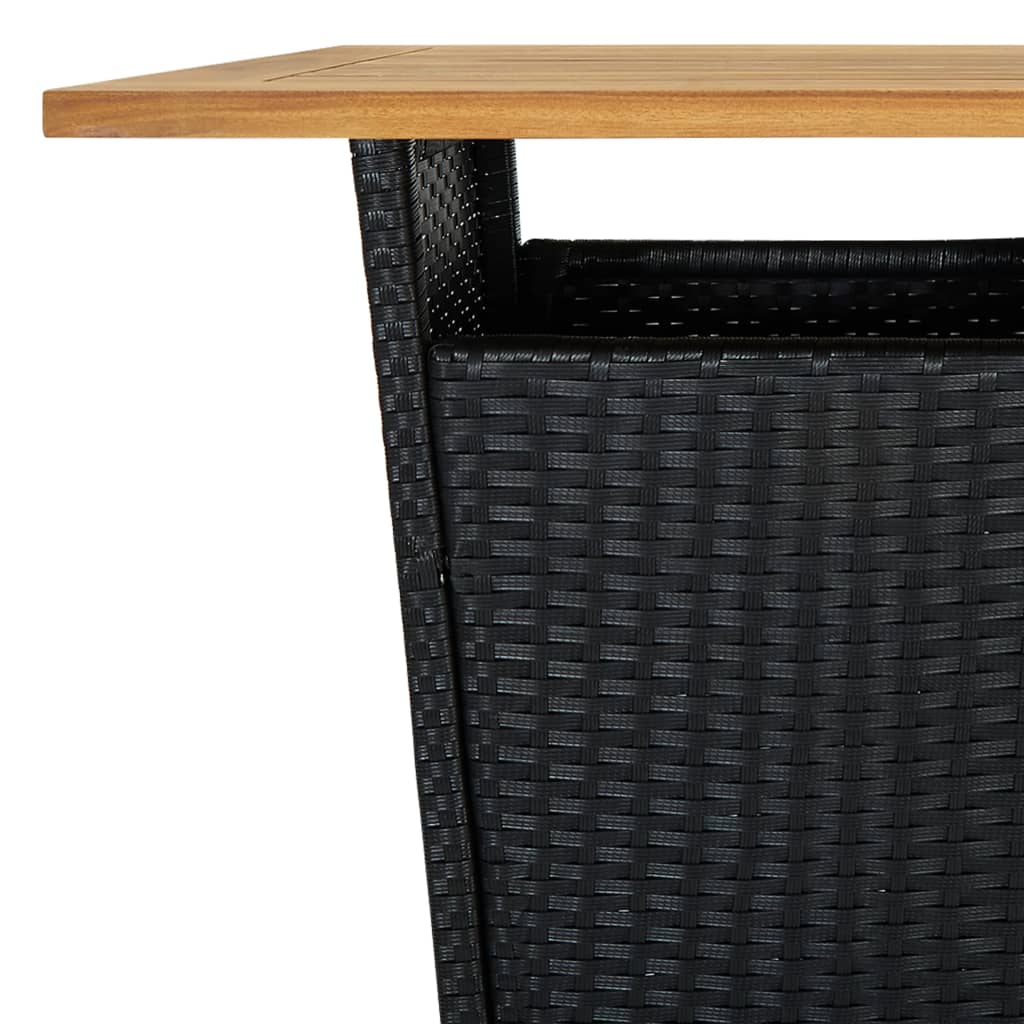 vidaXL Bartafel 60x60x110 cm poly rattan en massief acaciahout zwart