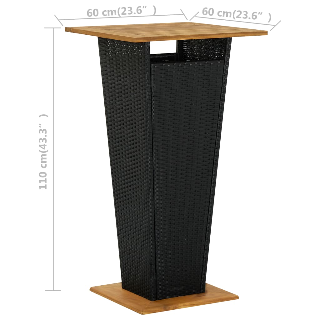 vidaXL Bartafel 60x60x110 cm poly rattan en massief acaciahout zwart