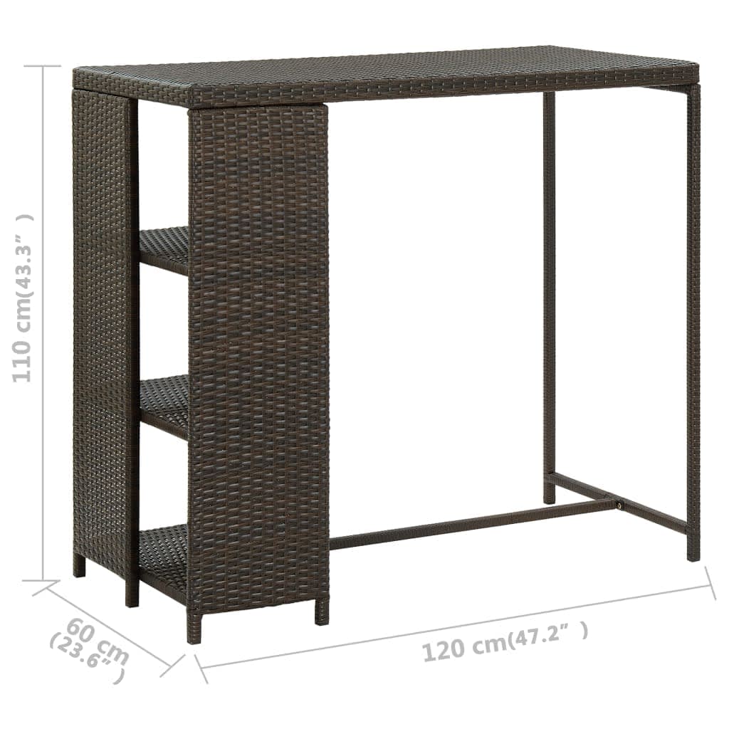 vidaXL Bartafel met opbergrek 120x60x110 cm poly rattan bruin