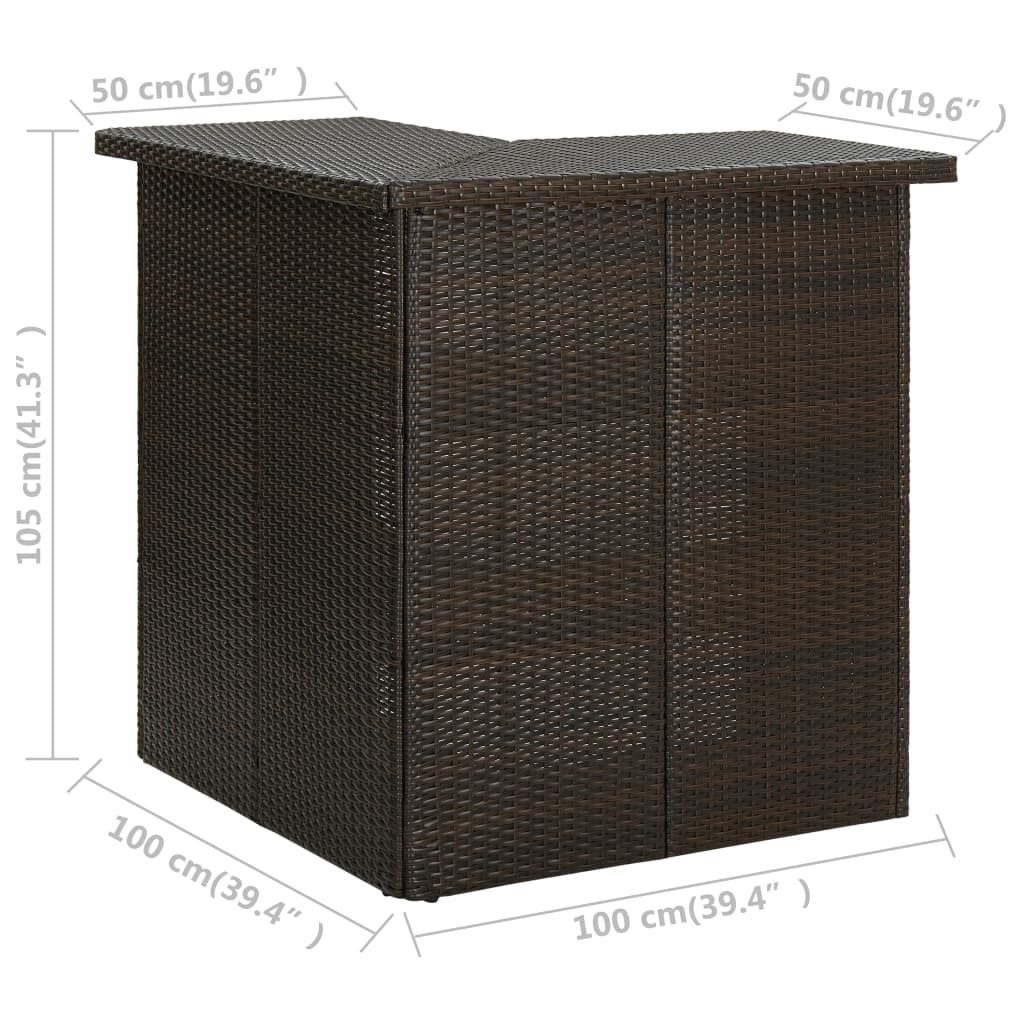 vidaXL Corner Bar Table 100x50x105 cm Poly Rattan Brown