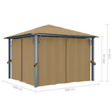 vidaXL Prieel met gordijn 300x300 cm aluminium taupe