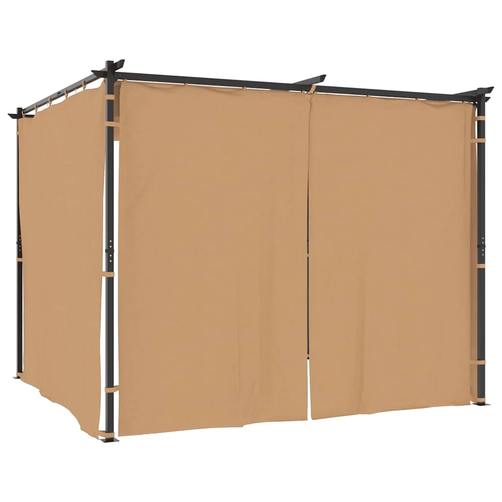 vidaXL Prieel met gordijnen 3x3 m staal taupe