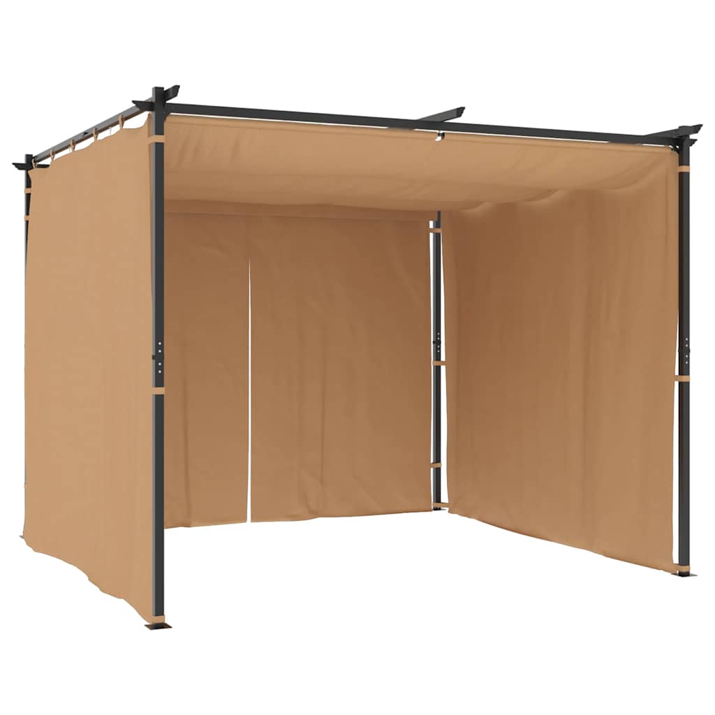 vidaXL Prieel met gordijnen 3x3 m staal taupe