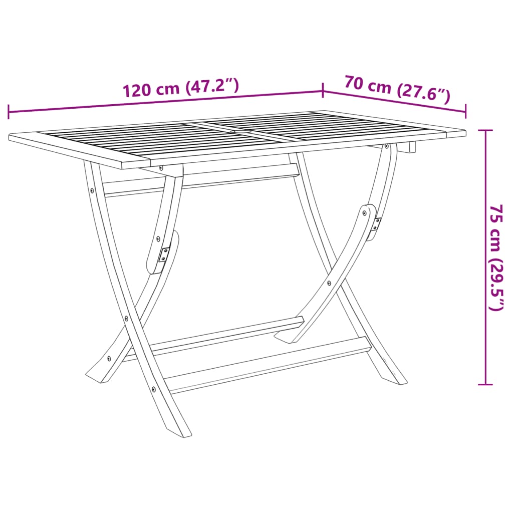 vidaXL Tuintafel inklapbaar 120x70x75 cm massief acaciahout