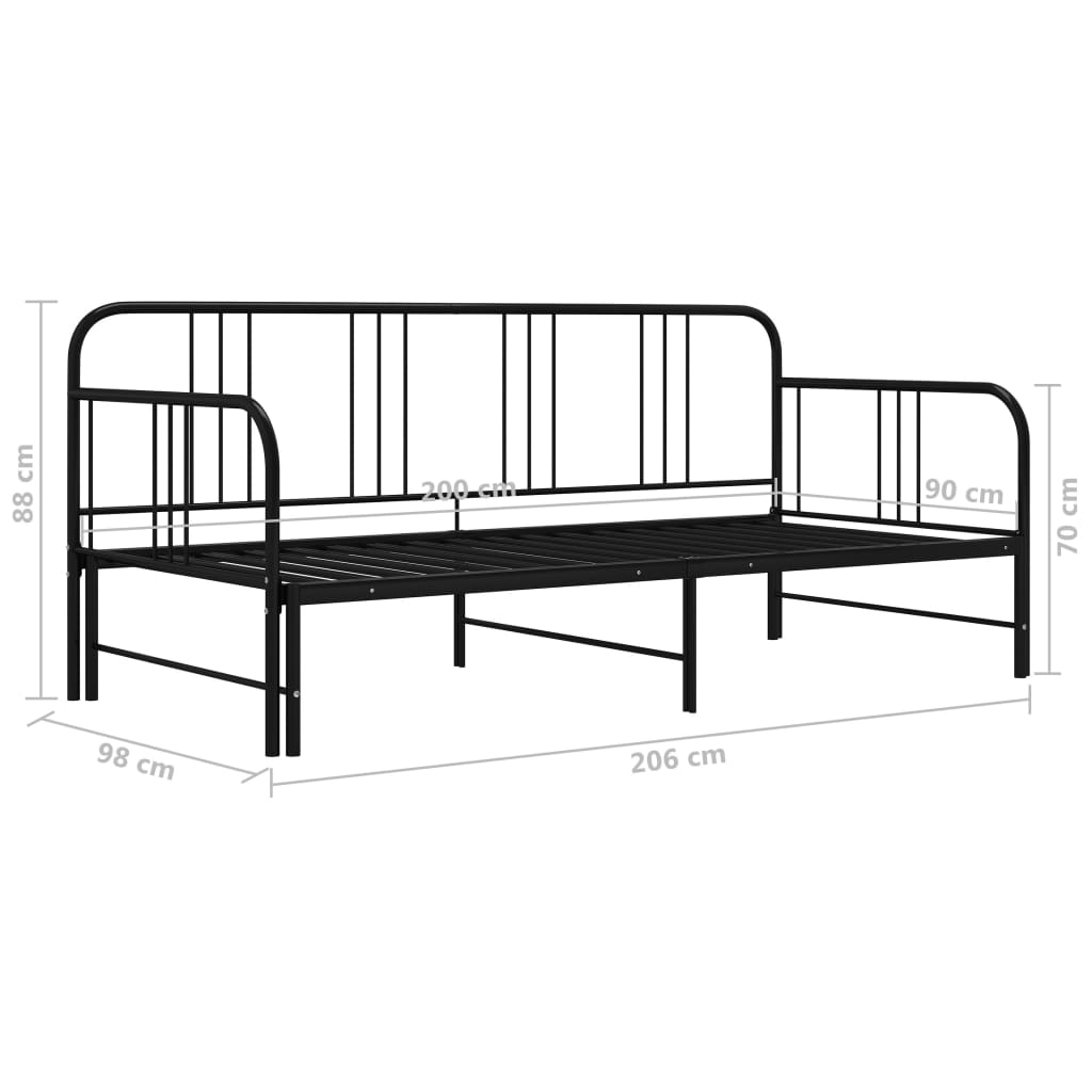 vidaXL Slaapbank uittrekbaar metaal zwart 90x200 cm