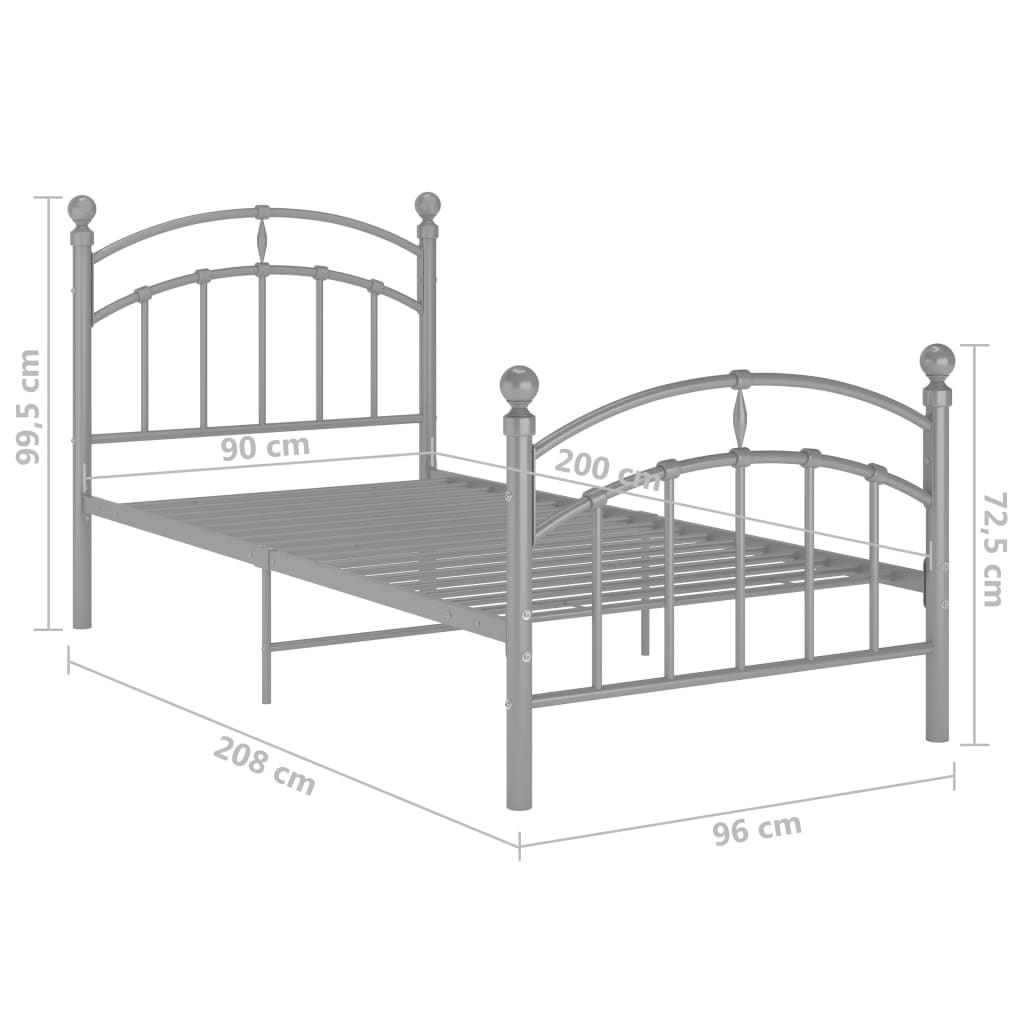 vidaXL Bedframe metaal grijs 90x200 cm