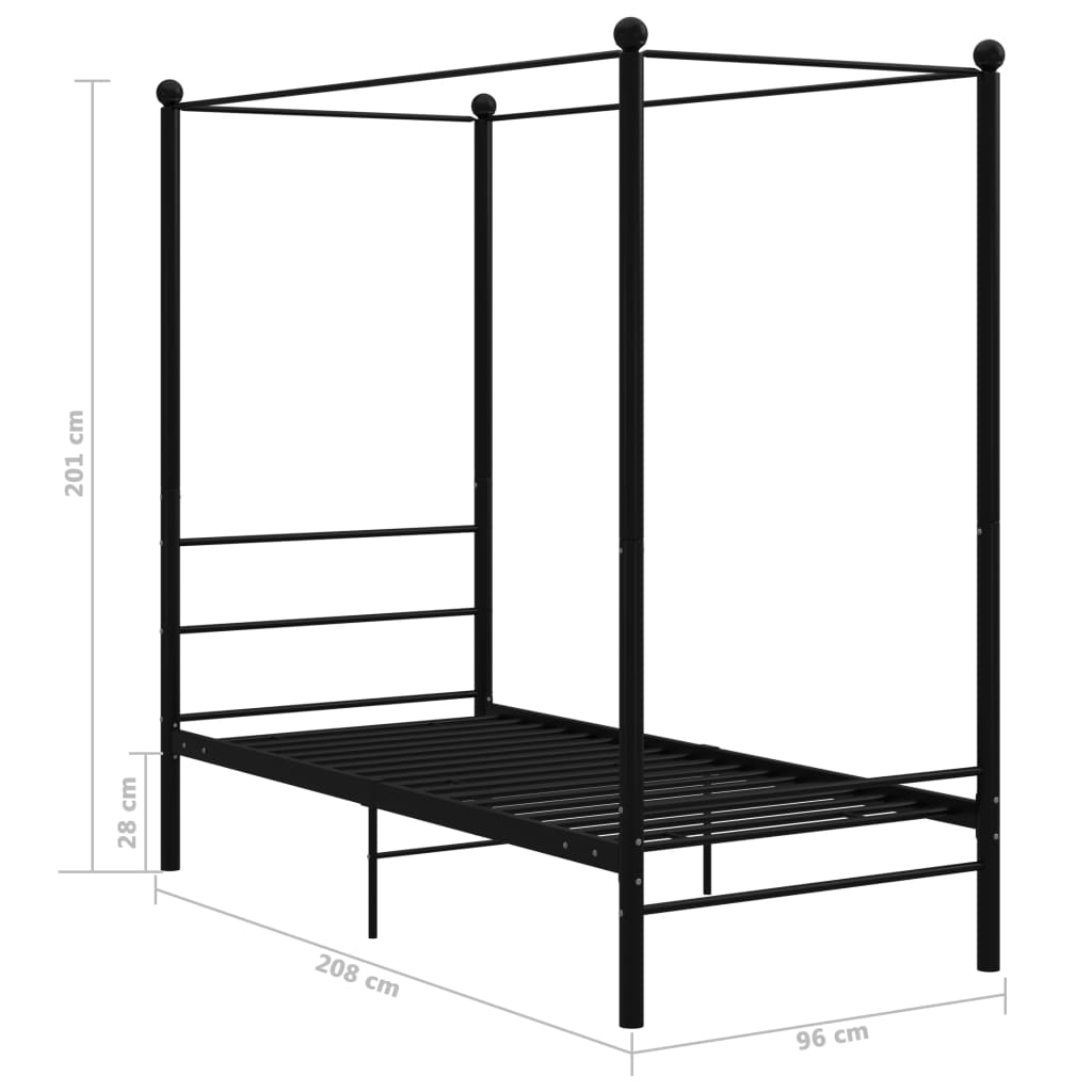 vidaXL Canopy Bed Frame Metal Black 90x200 cm