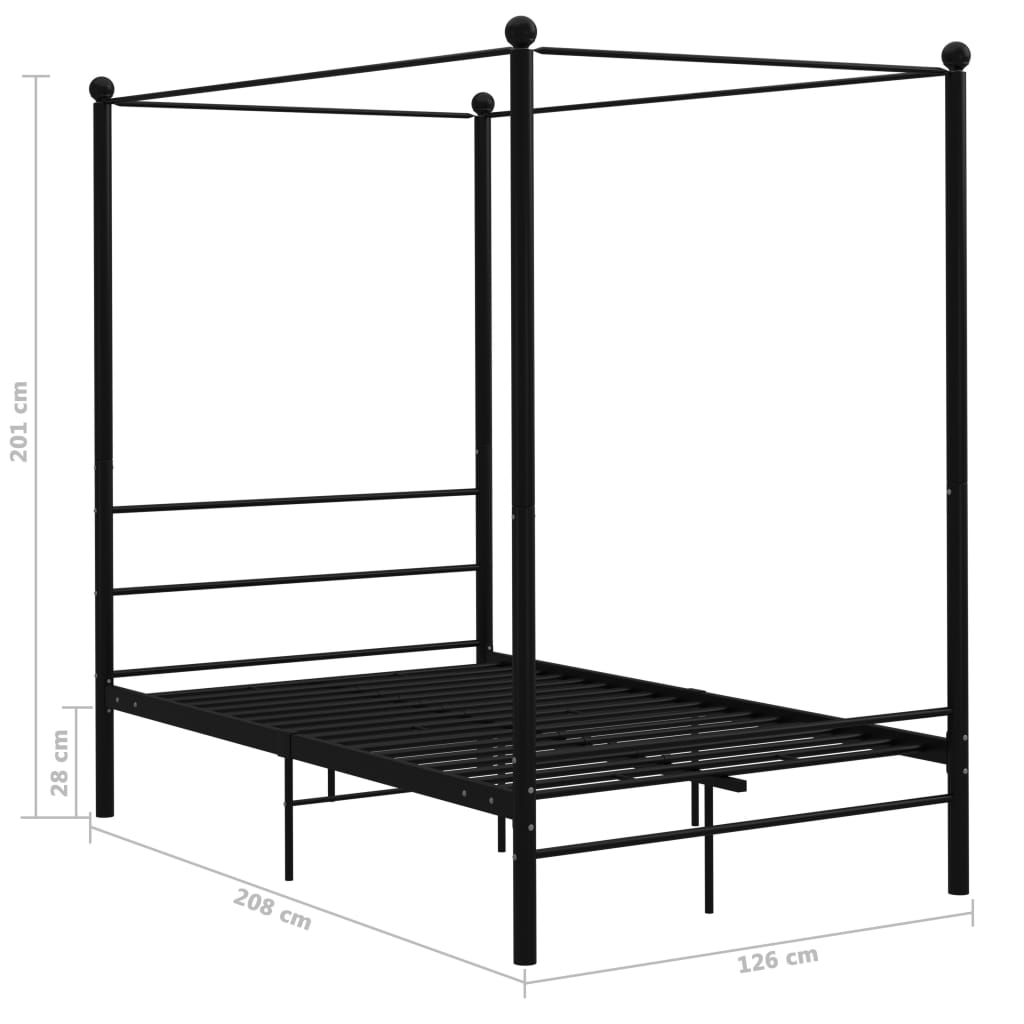 vidaXL Four-poster Bed Frame Metal Black 120x200 cm