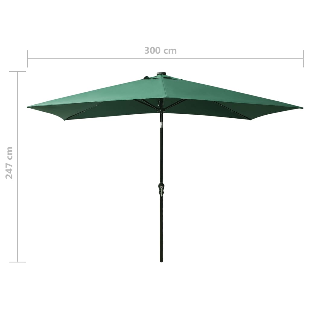 vidaXL Parasol met LED's en stalen paal 2x3 m groen