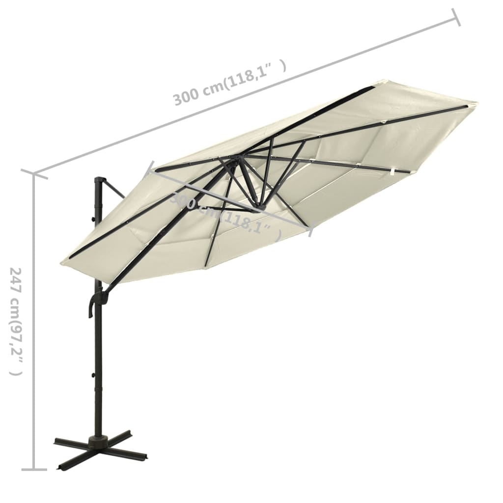 vidaXL Parasol 4-laags met aluminium paal 3x3 m zandkleurig