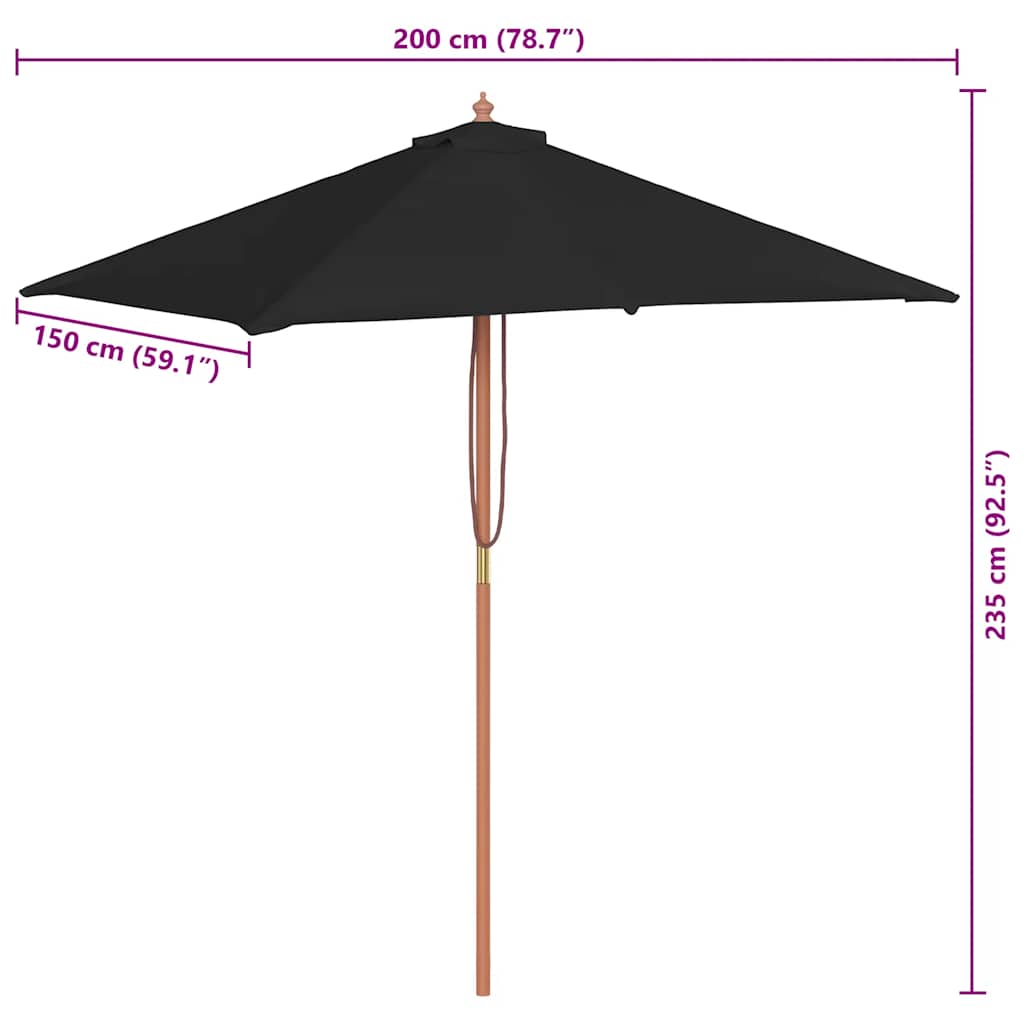 vidaXL Parasol met houten paal 150x200 cm zwart