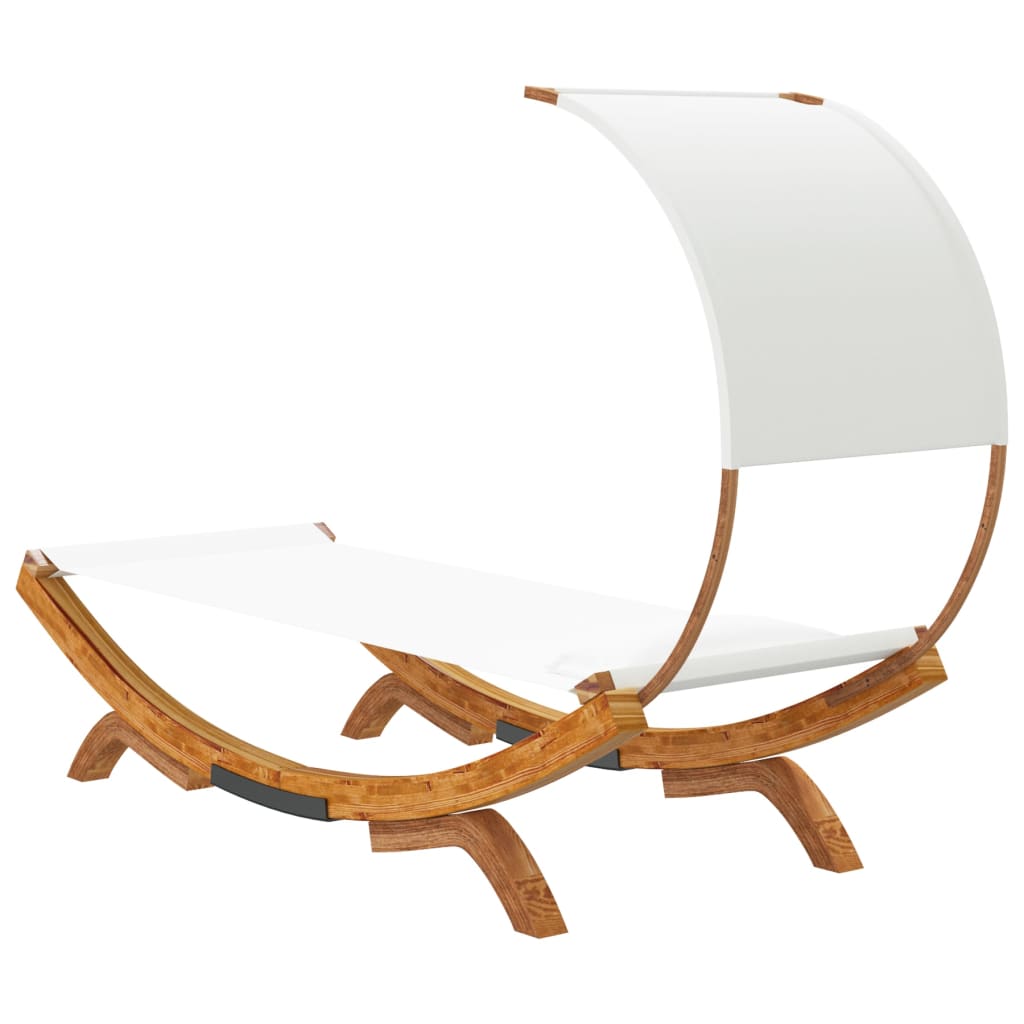 vidaXL Loungebed met luifel 100x200x126 cm massief gebogen hout crème