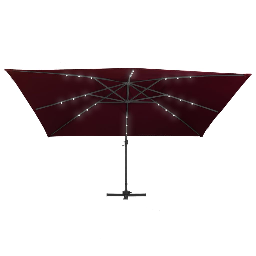 vidaXL Zweefparasol met LED-verlichting 400x300 cm bordeauxrood