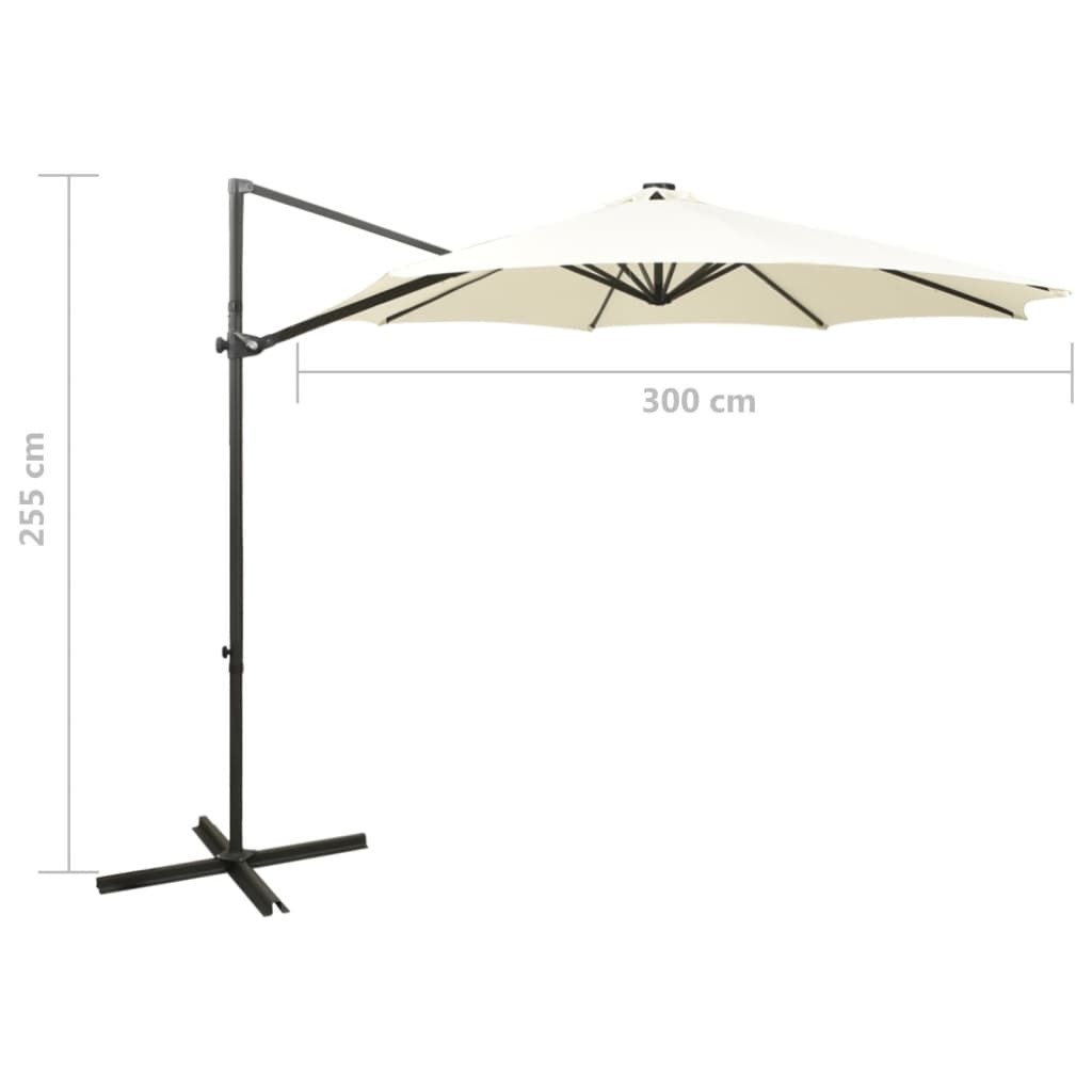 vidaXL Zweefparasol met paal en LED-verlichting 300 cm zandkleurig