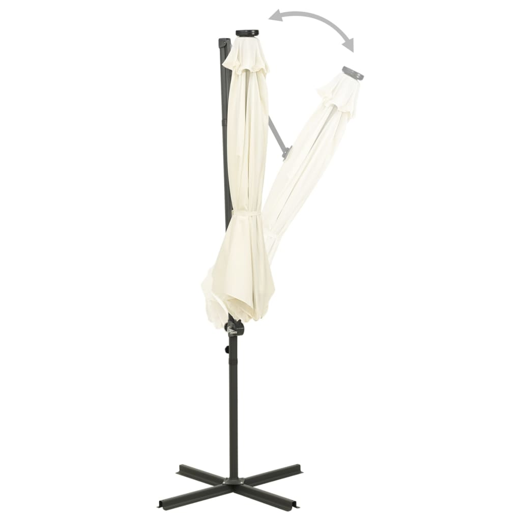 vidaXL Zweefparasol met paal en LED-verlichting 300 cm zandkleurig