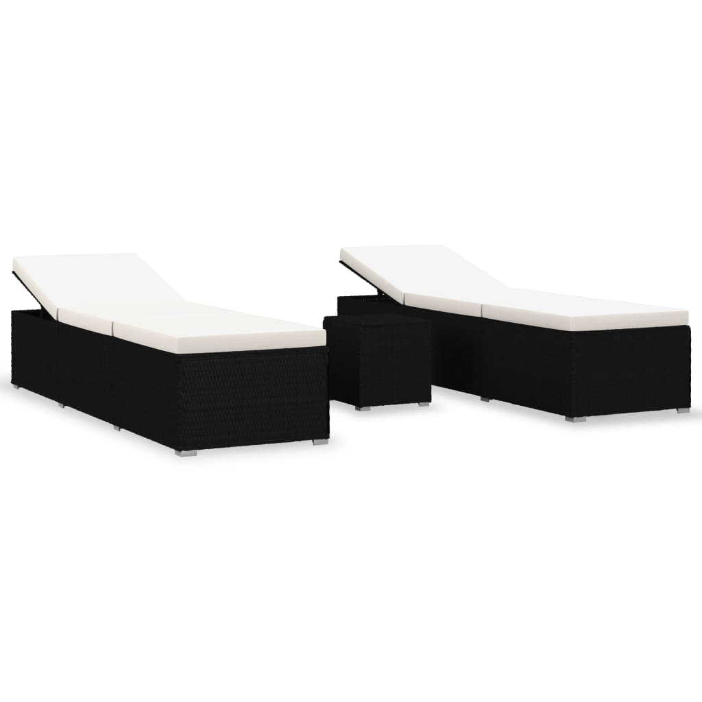 vidaXL 3-Piece Sun Lounger Set with Tea Table Poly Rattan Black