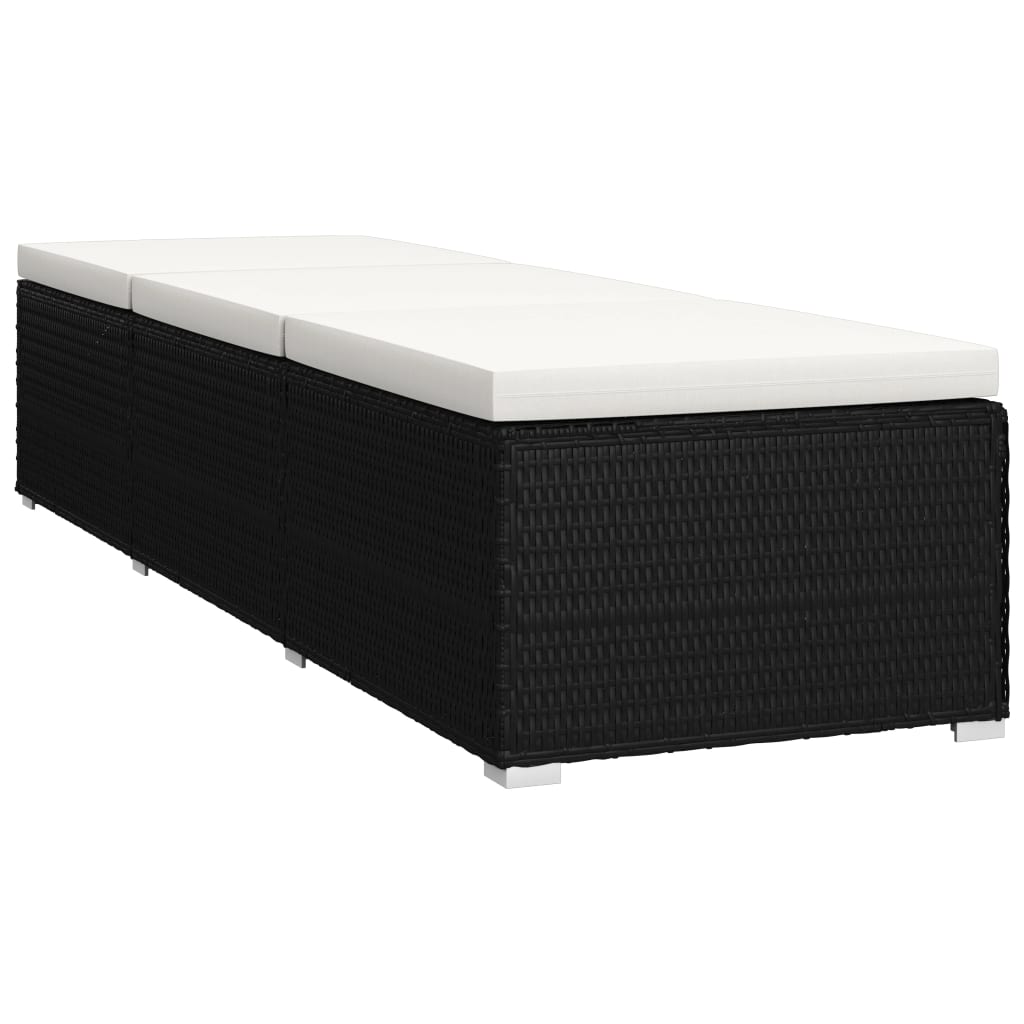 vidaXL 3-Piece Sun Lounger Set with Tea Table Poly Rattan Black