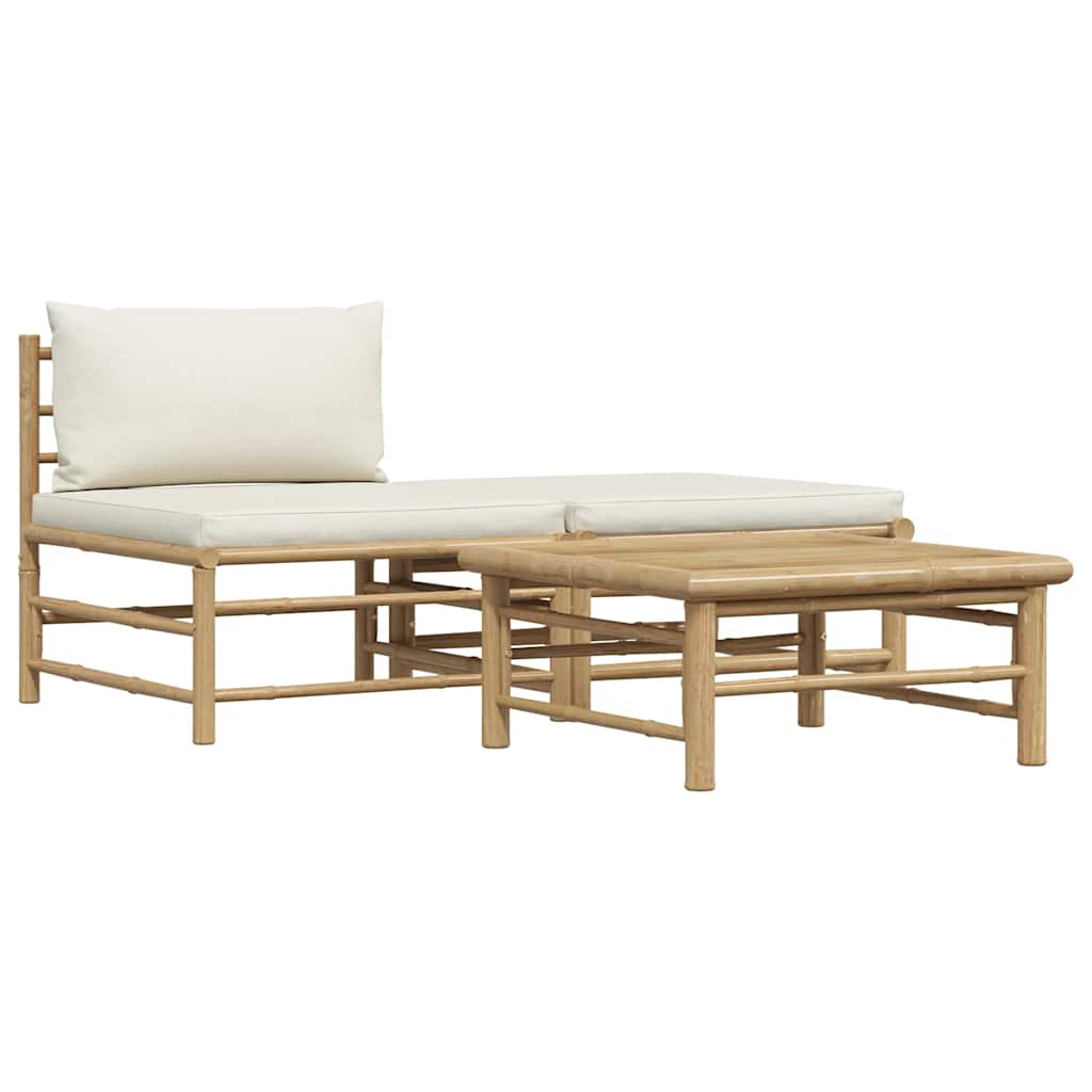 vidaXL 3-delige Loungeset met crèmewitte kussens bamboe