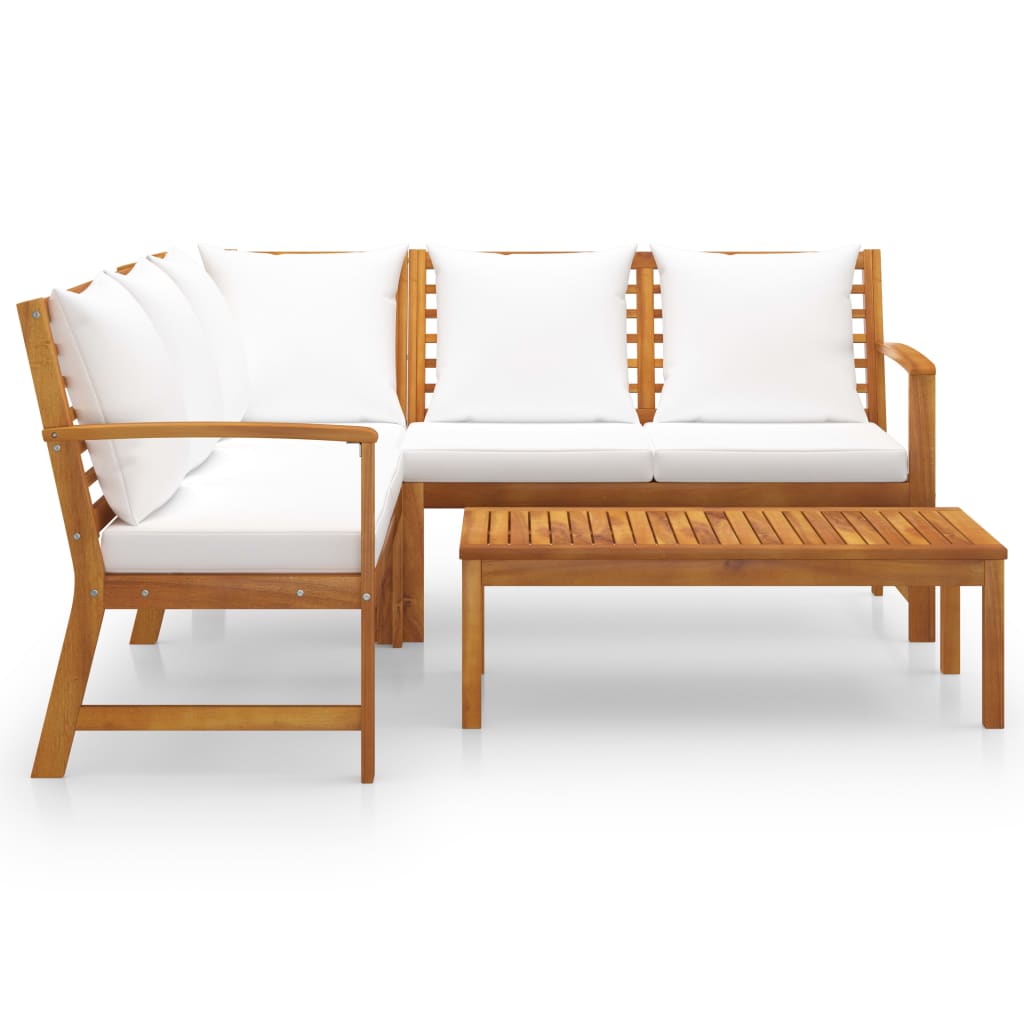 vidaXL 4-Piece Lounge Set with Cushions Solid Acacia Wood Cream