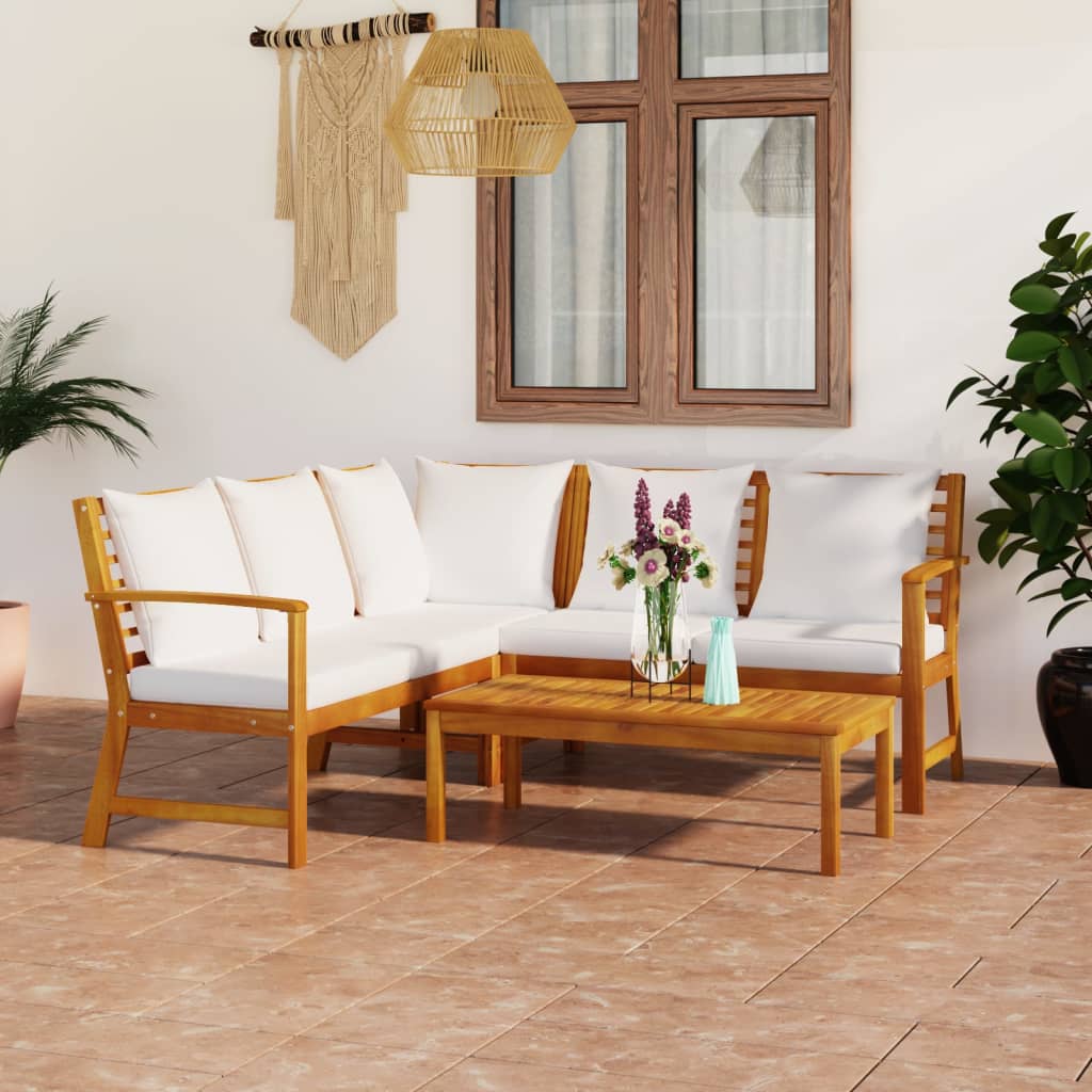 vidaXL 4-Piece Lounge Set with Cushions Solid Acacia Wood Cream