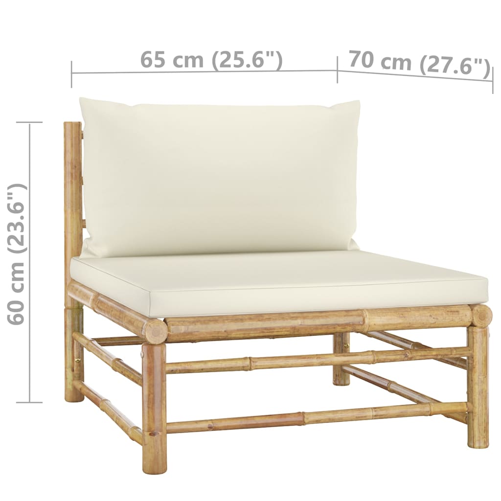 vidaXL 6-Piece Lounge Set with Cream White Cushions Bamboo