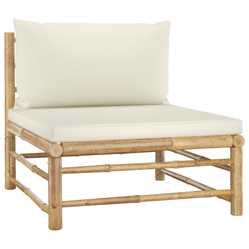 vidaXL 6-Piece Lounge Set with Cream White Cushions Bamboo
