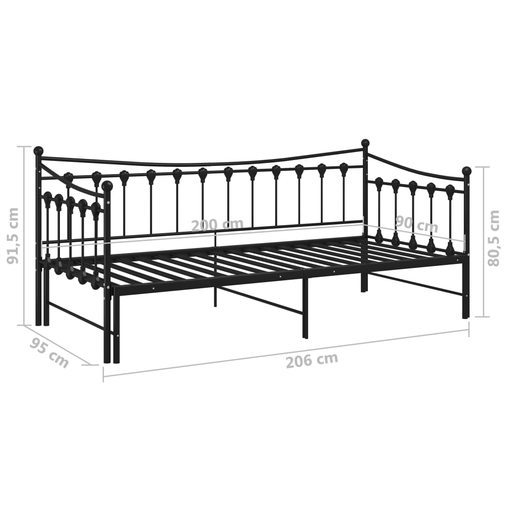 vidaXL Slaapbank uittrekbaar metaal zwart 90x200 cm