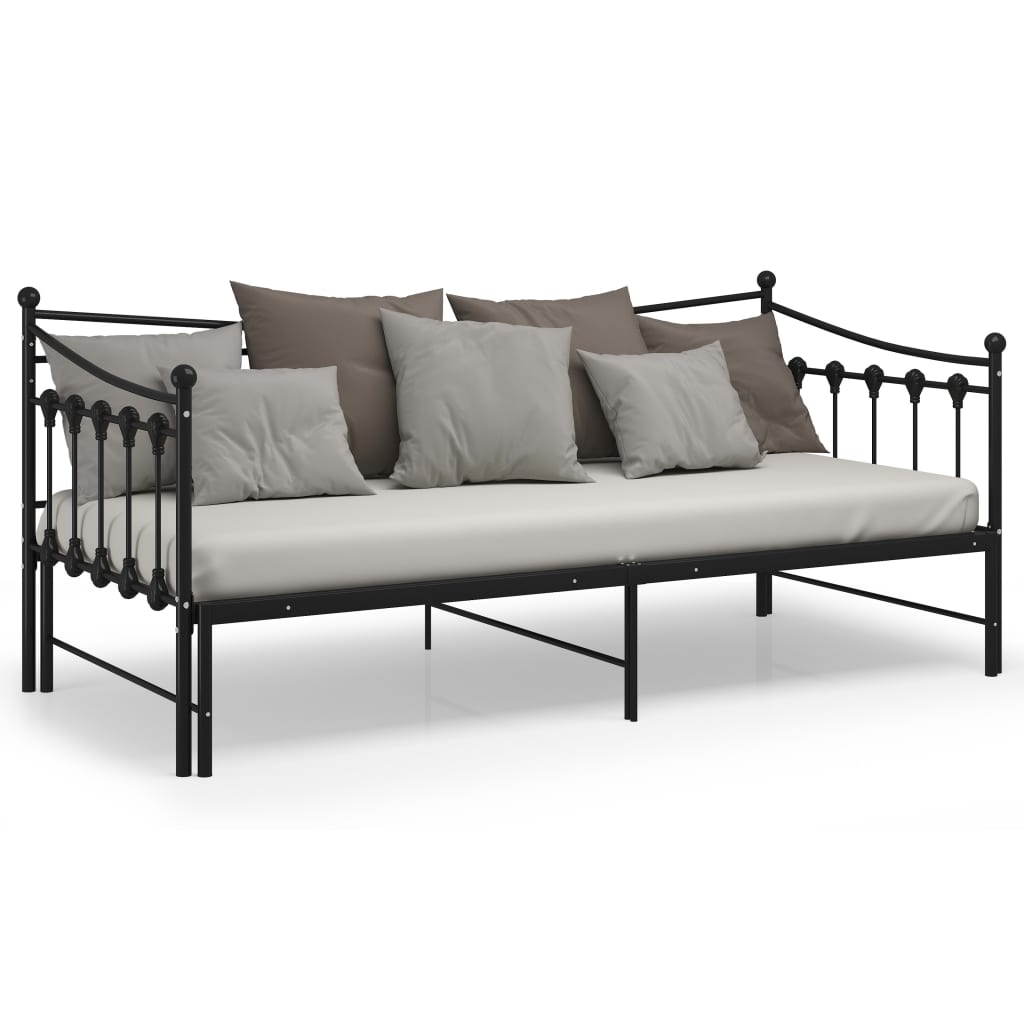 vidaXL Slaapbank uittrekbaar metaal zwart 90x200 cm