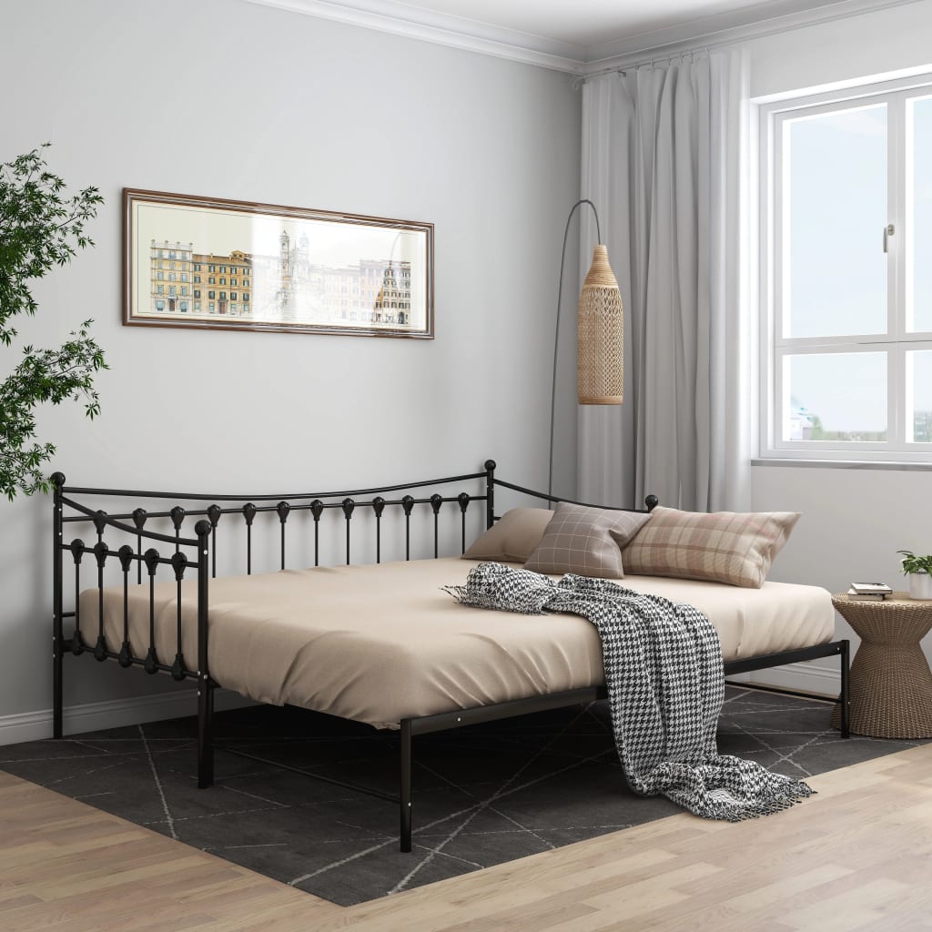 vidaXL Slaapbank uittrekbaar metaal zwart 90x200 cm