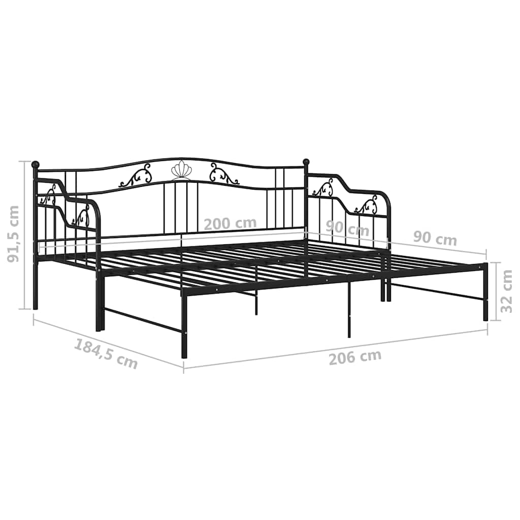 vidaXL Slaapbank uittrekbaar metaal zwart 90x200 cm