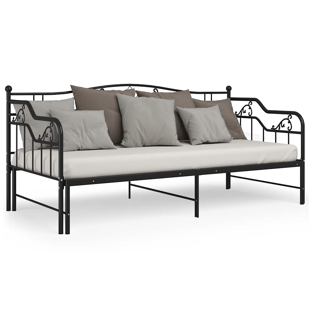 vidaXL Slaapbank uittrekbaar metaal zwart 90x200 cm