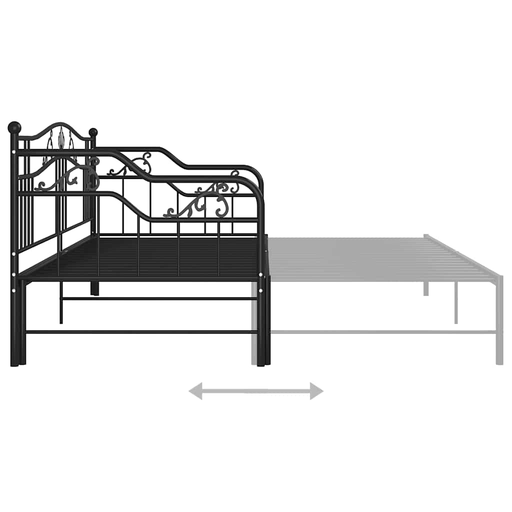 vidaXL Slaapbank uittrekbaar metaal zwart 90x200 cm