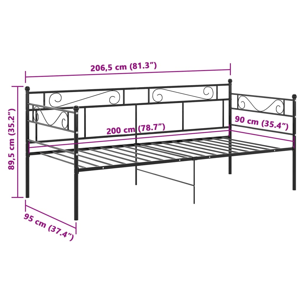 vidaXL Slaapbank metaal zwart 90x200 cm