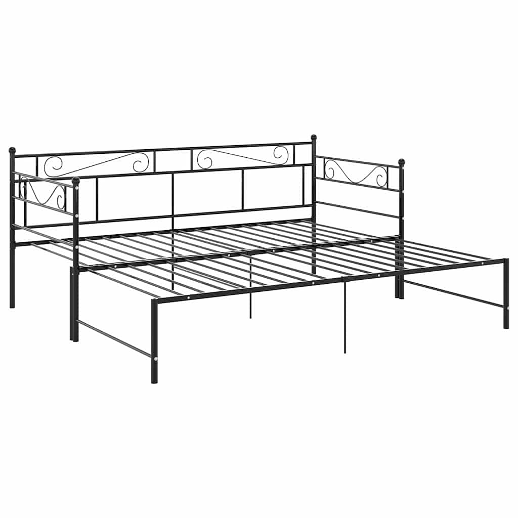 vidaXL Slaapbank uittrekbaar metaal zwart 90x200 cm
