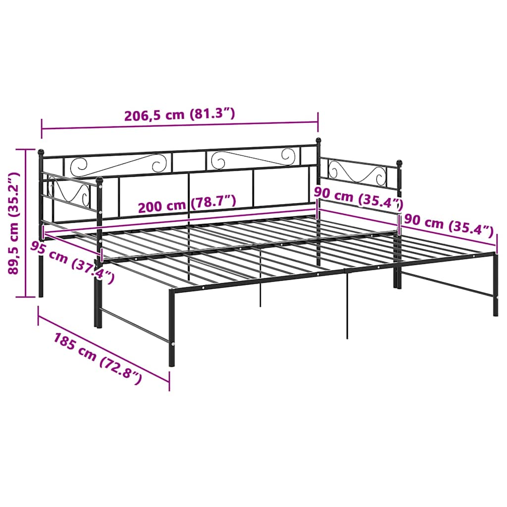 vidaXL Slaapbank uittrekbaar metaal zwart 90x200 cm